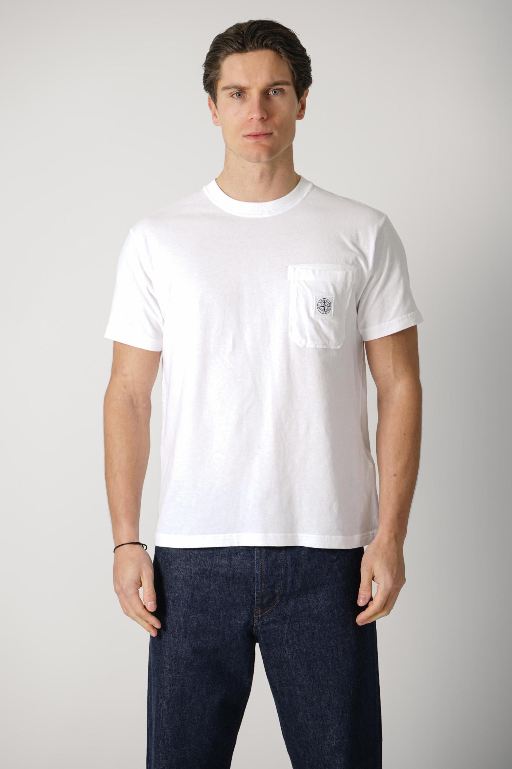 2100032 Stone Island 'Fissato' Effect Tee White