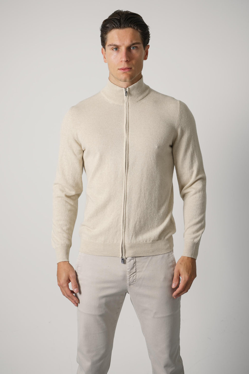 Fedeli Favonio Open Slim Cashmere Cardigan – Platino