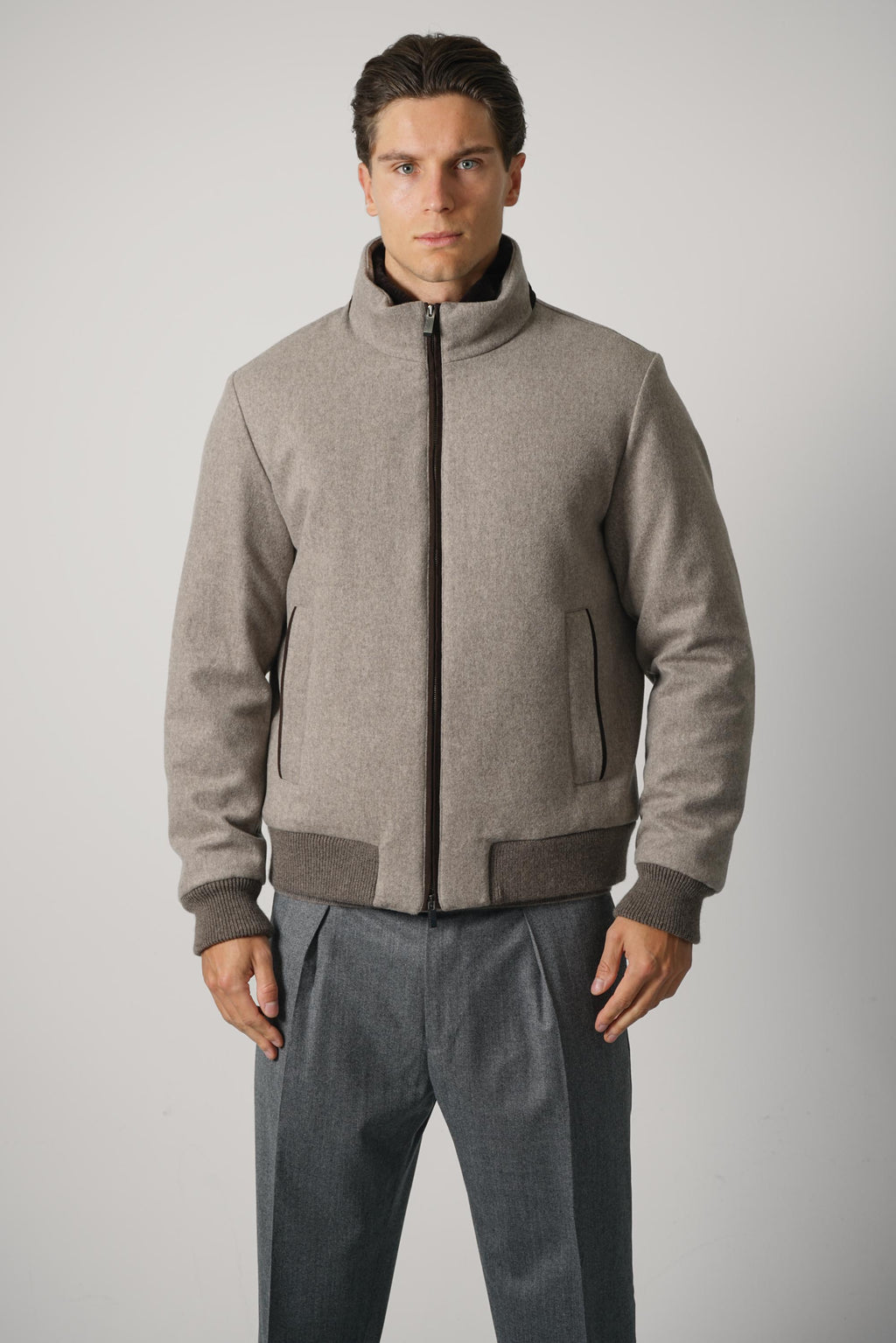 Paul & Shark Blouson in Loro Piana Green Storm System Cashmere with Fur – 090