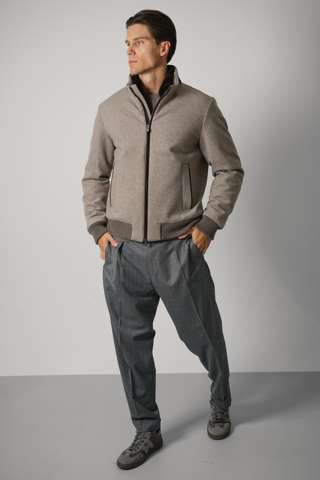 Paul & Shark Blouson in Loro Piana Green Storm System Cashmere with Fur – 090