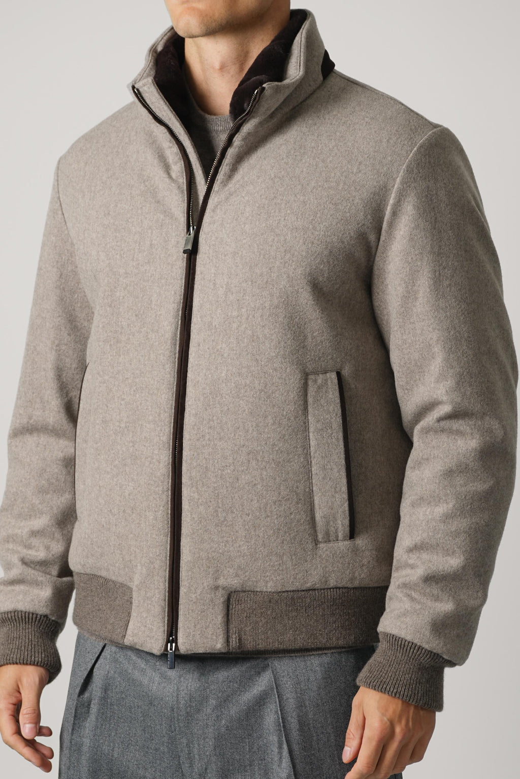 Paul & Shark Blouson in Loro Piana Green Storm System Cashmere with Fur – 090