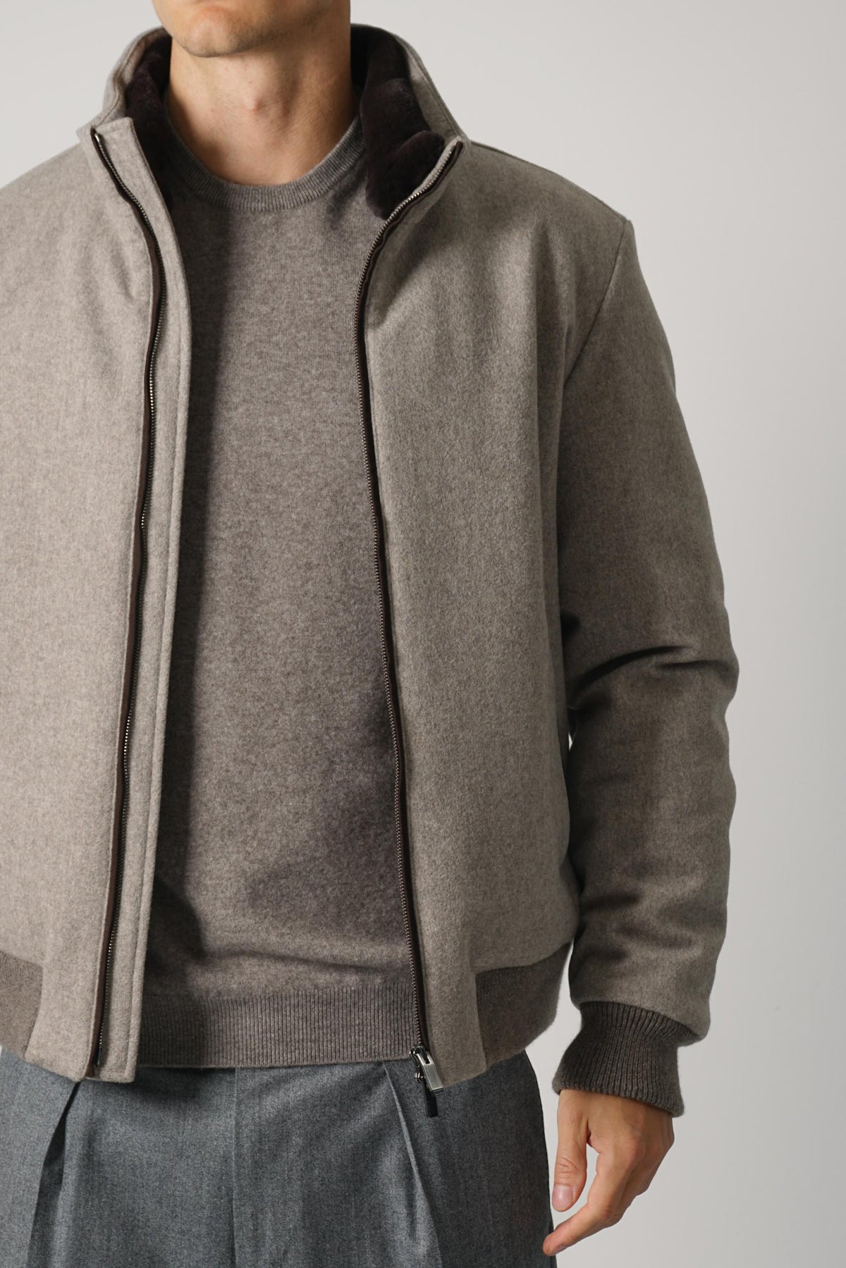 Paul & Shark Blouson in Loro Piana Green Storm System Cashmere with Fur – 090