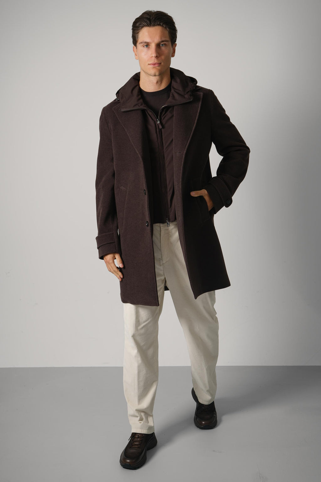 Paul & Shark 150's Wool Coat with Suede Inserts – 306 Brown
