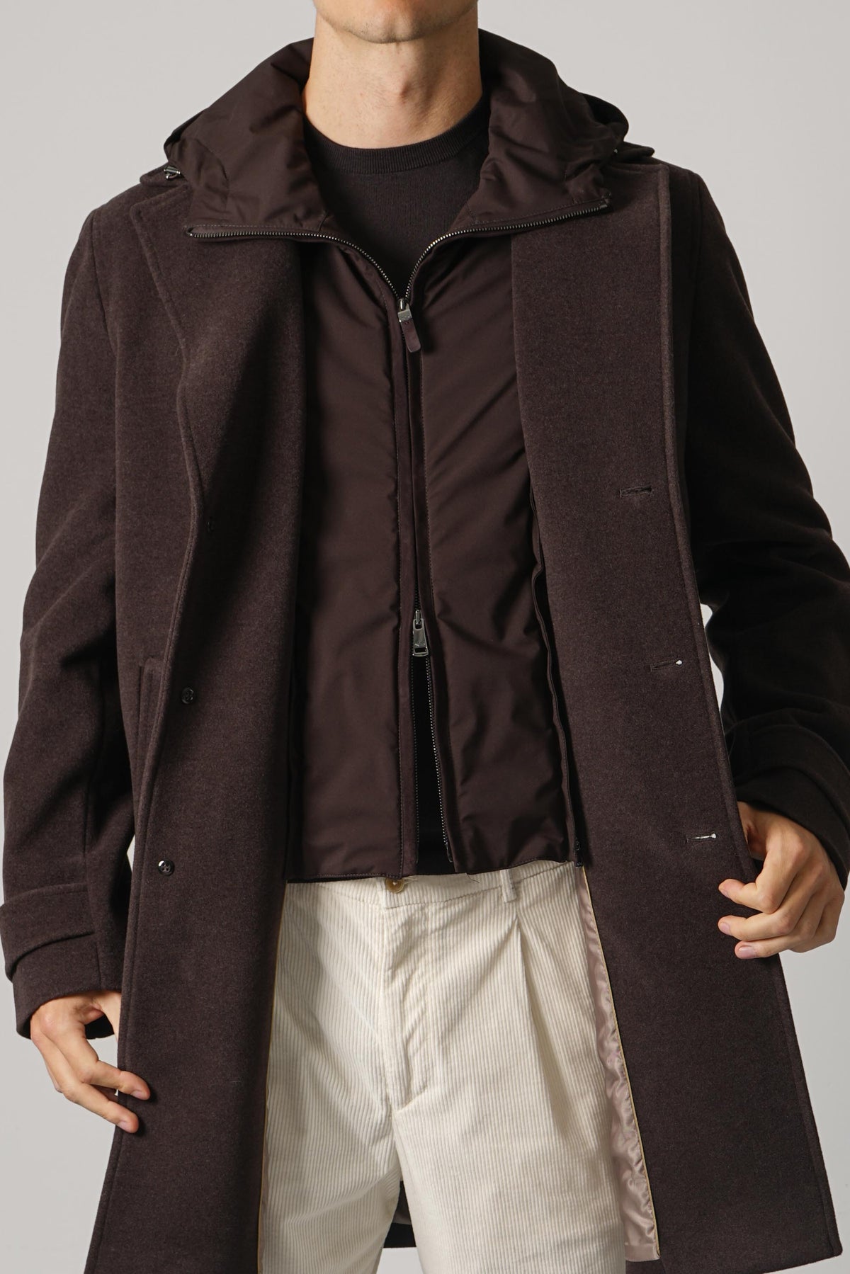 Paul & Shark 150's Wool Coat with Suede Inserts – 306 Brown