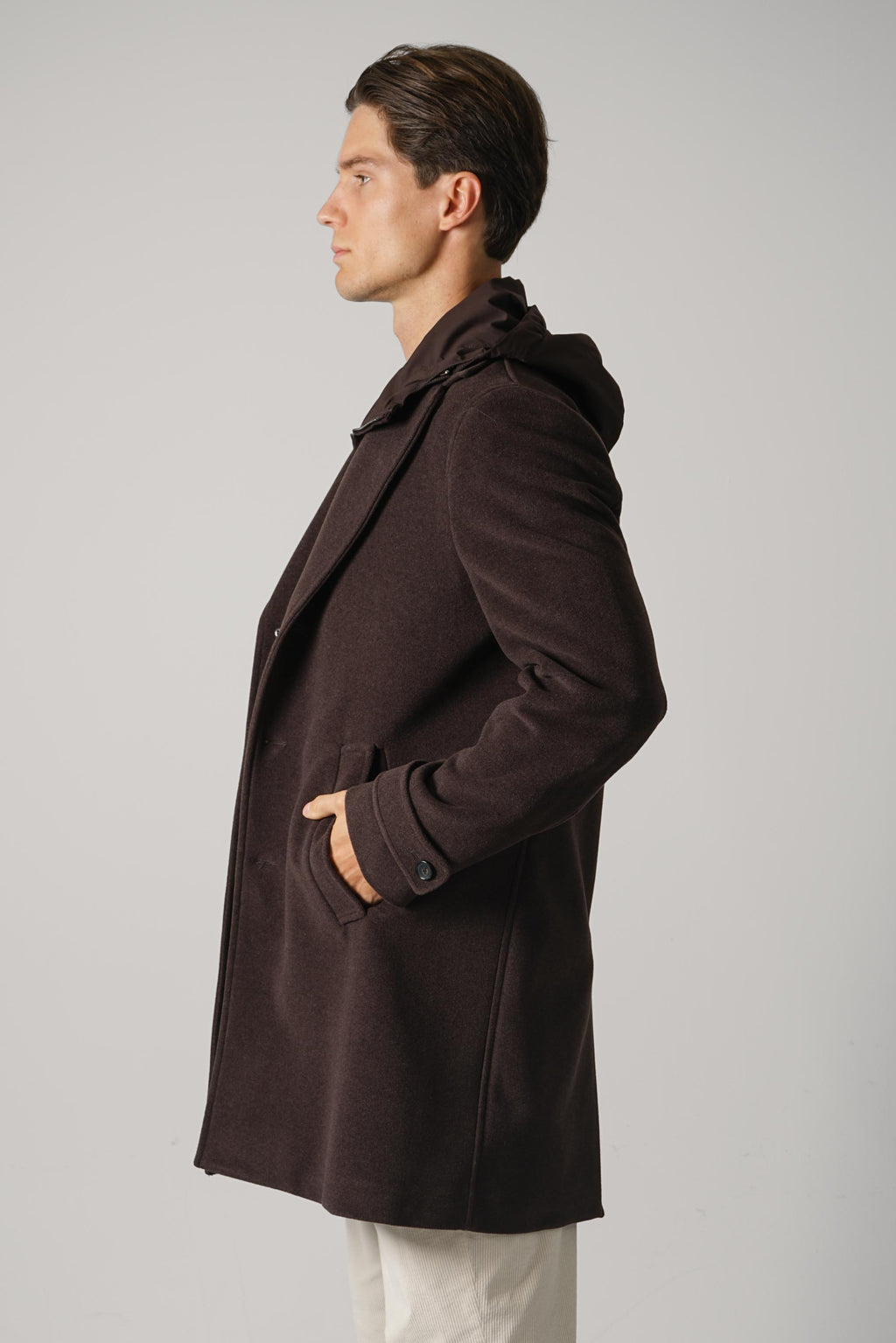 Paul & Shark 150's Wool Coat with Suede Inserts – 306 Brown