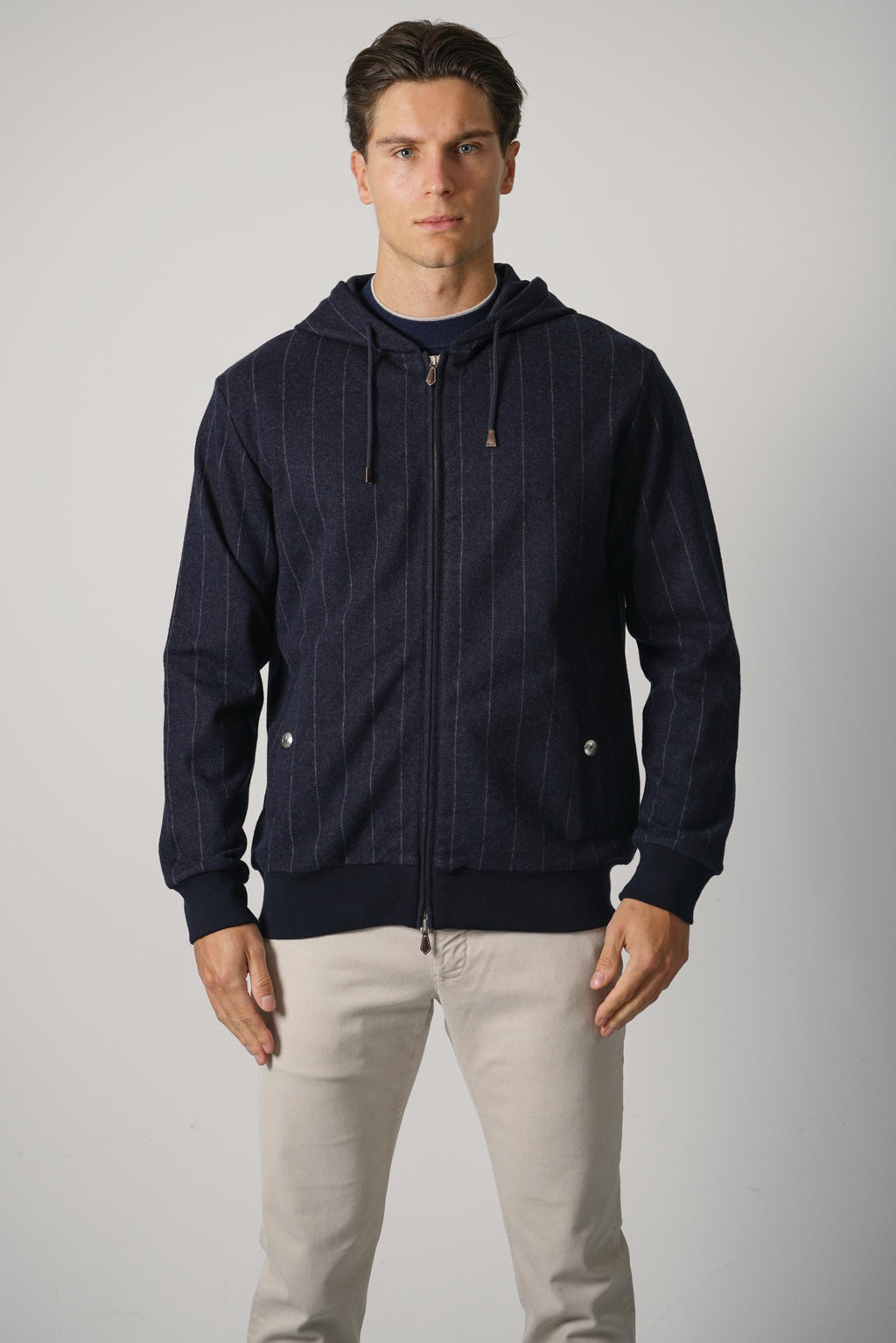 Eleventy Hoodie Full Zip Sweater Loro Piana TES0N114 – Blu