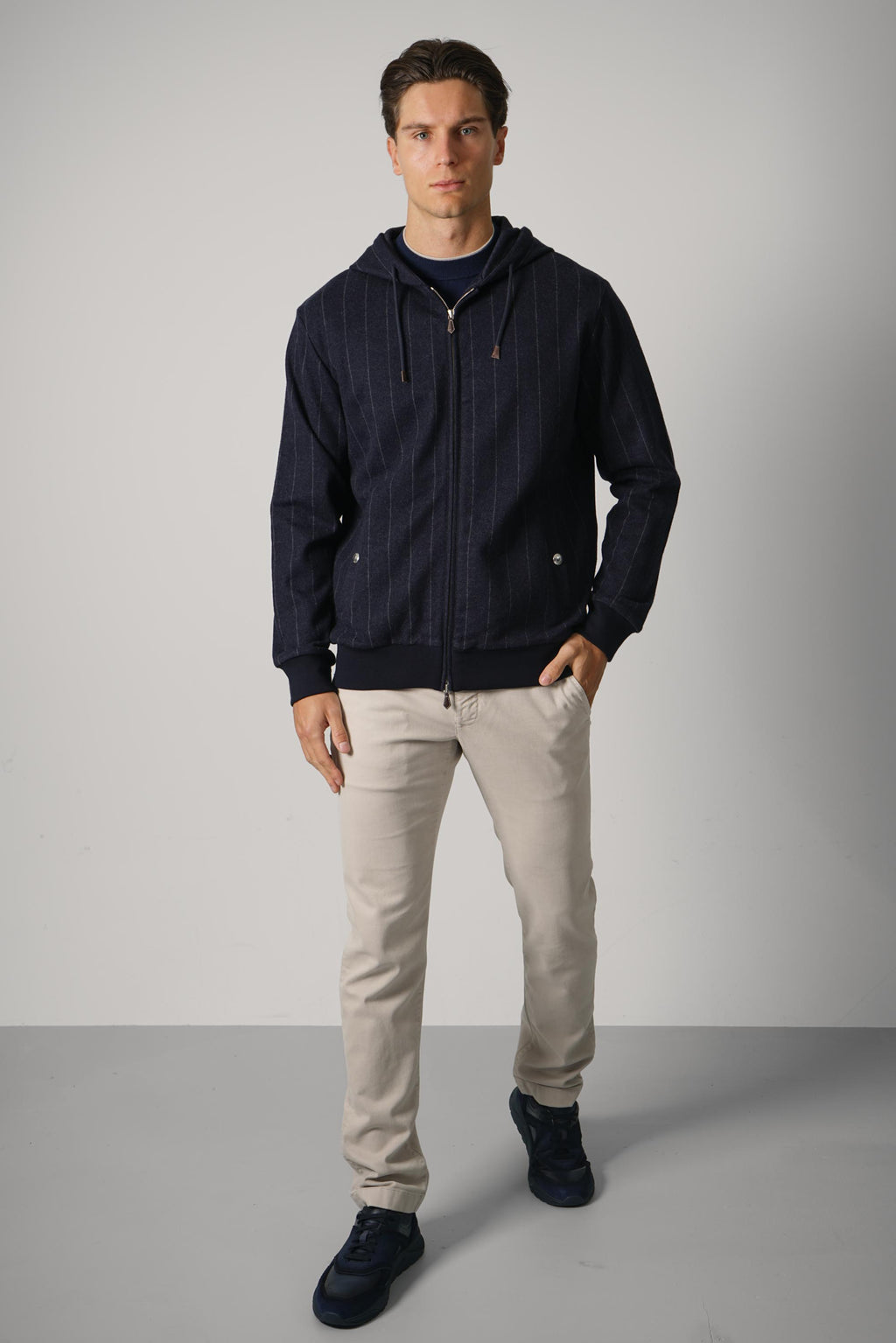Eleventy Hoodie Full Zip Sweater Loro Piana TES0N114 – Blu