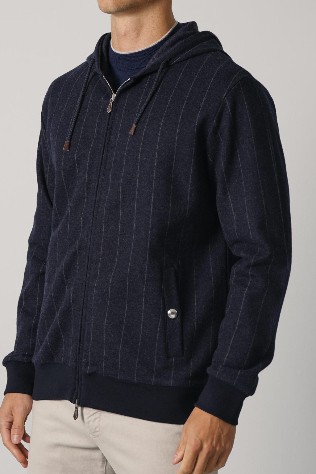 Eleventy Hoodie Full Zip Sweater Loro Piana TES0N114 – Blu