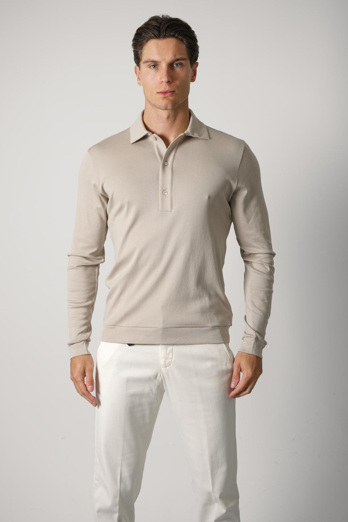 Stefan Brandt Lim 3B Longsleeve Polo – Stone