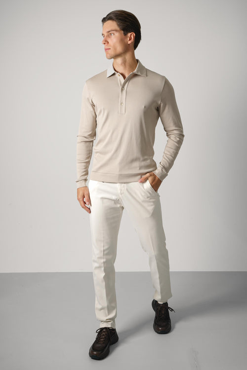 Stefan Brandt Lim 3B Longsleeve Polo – Stone