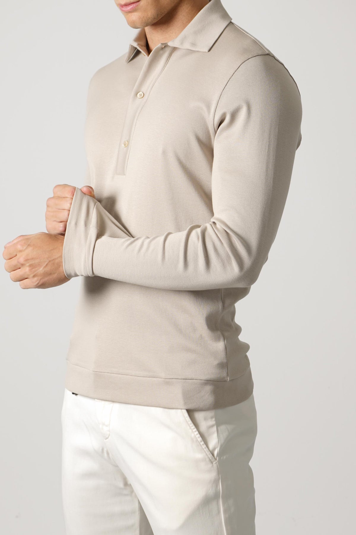 Stefan Brandt Lim 3B Longsleeve Polo – Stone