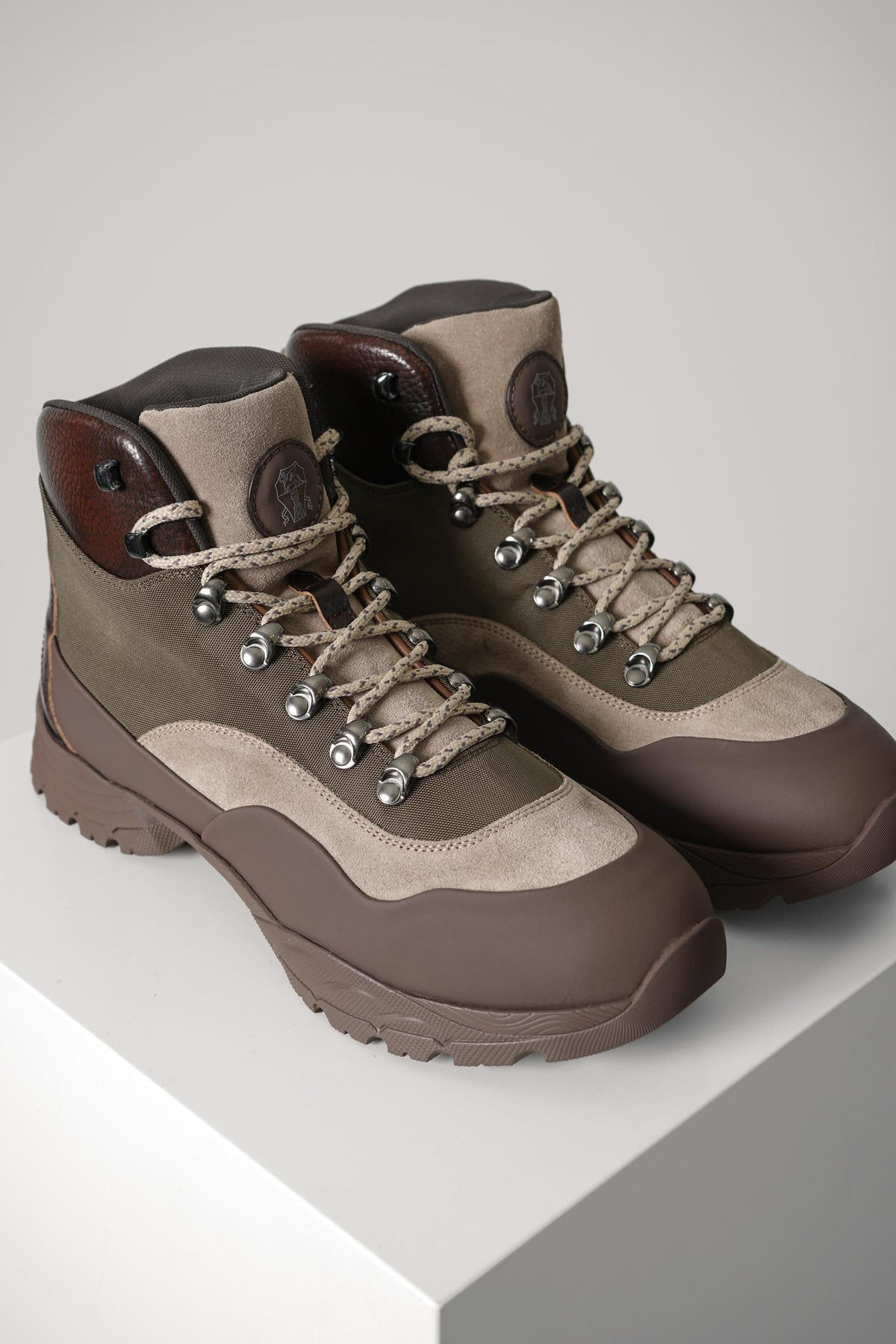 Brunello Cucinelli Rubber-effect calfskin and suede boots