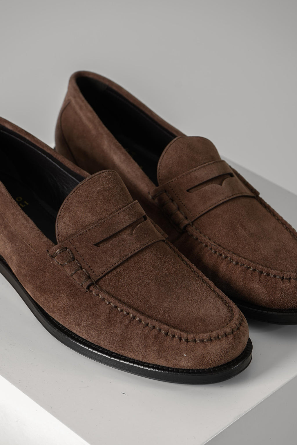 Brunello Cucinelli Suede and Calfskin Penny Loafers Mud