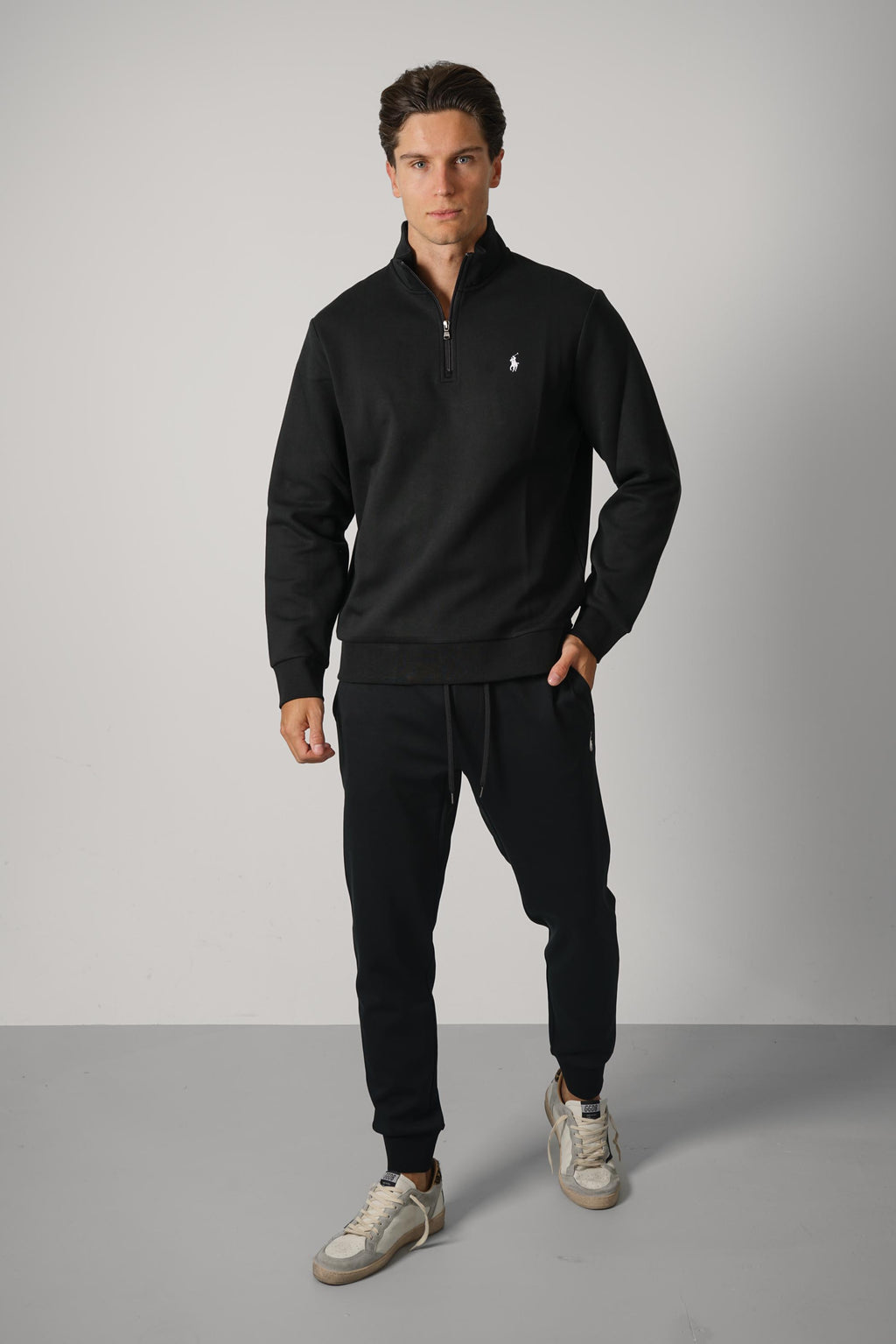 Ralph Lauren Double-Knit Quarter-Zip Pullover – Polo Black