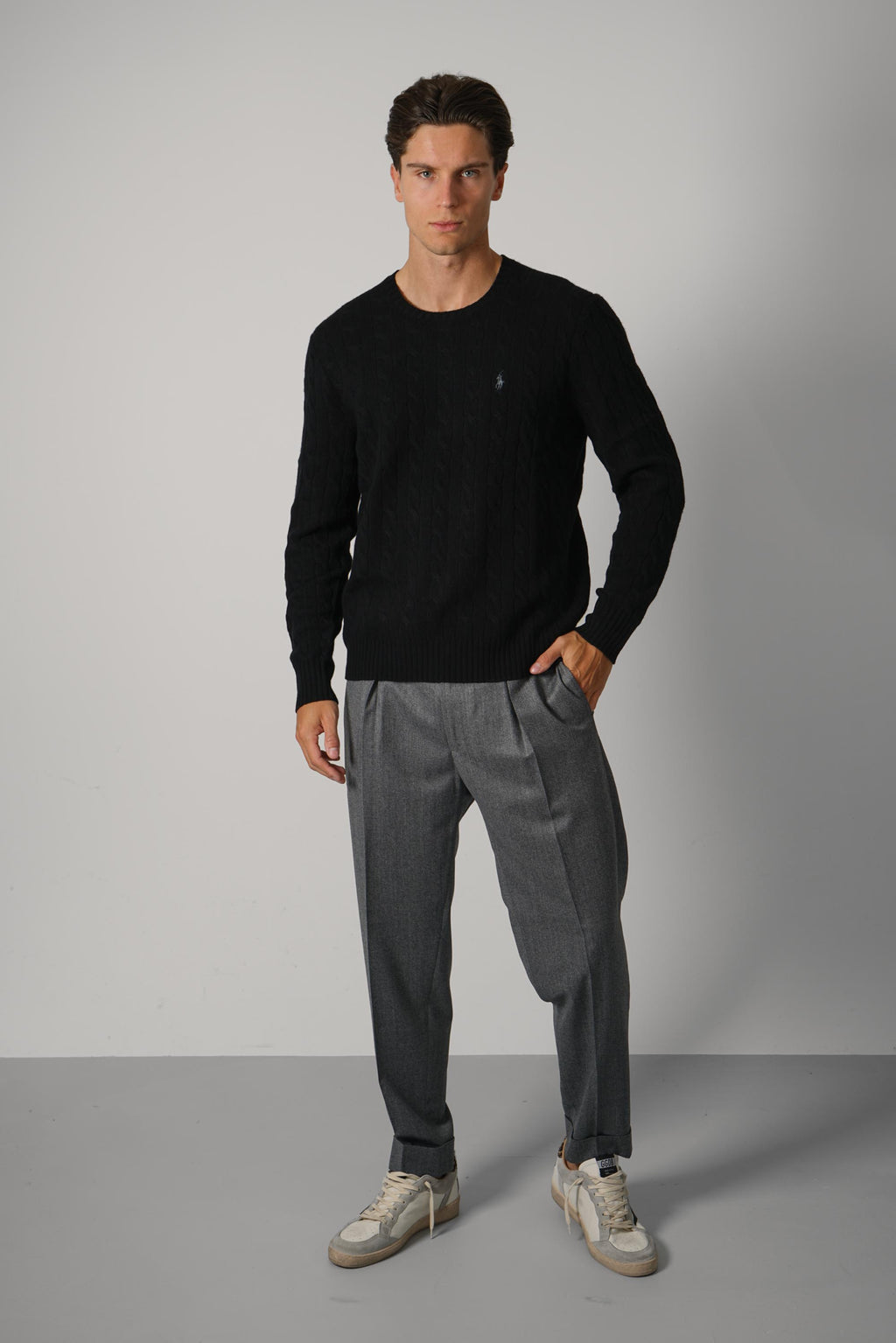 Ralph Lauren Cable-Knit Wool-Cashmere Sweater – Polo Black
