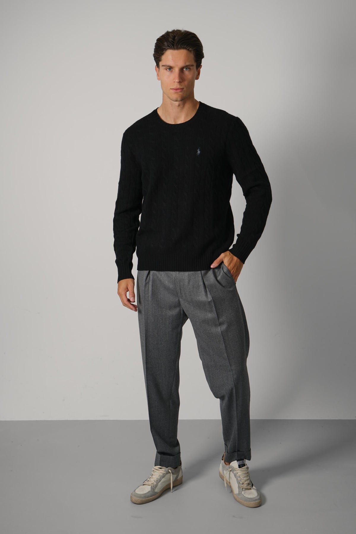 Ralph Lauren Cable-Knit Wool-Cashmere Sweater – Polo Black