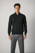 Ralph Lauren Mesh-Knit Cotton Quarter-Zip Sweater – Polo Black