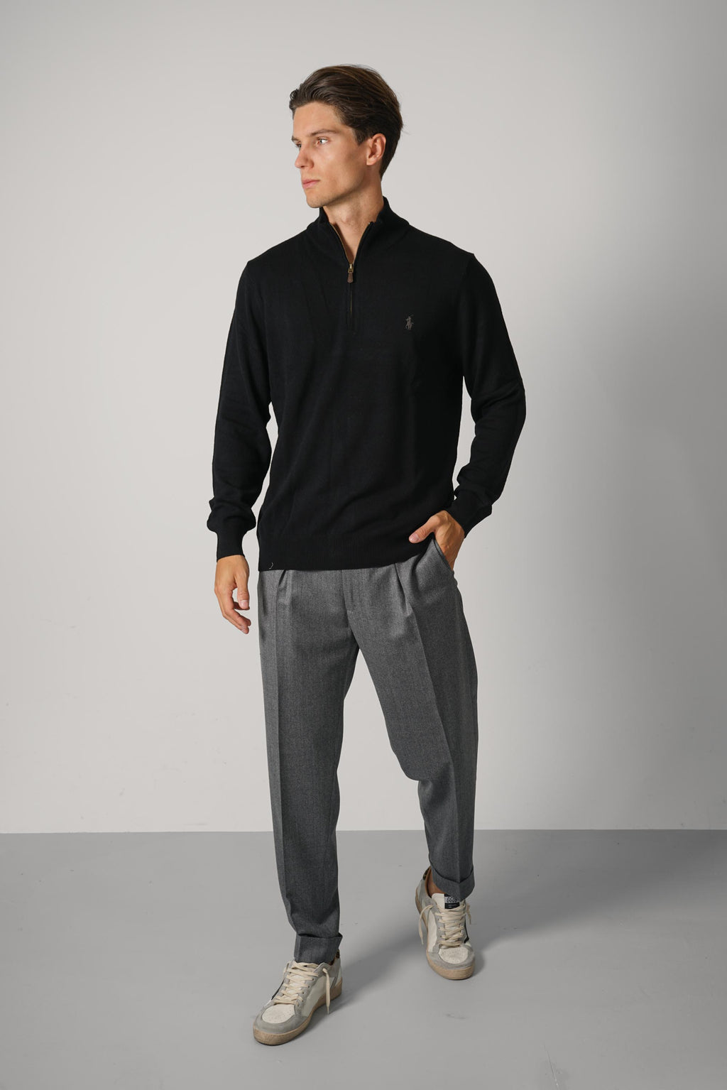 Ralph Lauren Wool Quarter-Zip Sweater – Polo Black