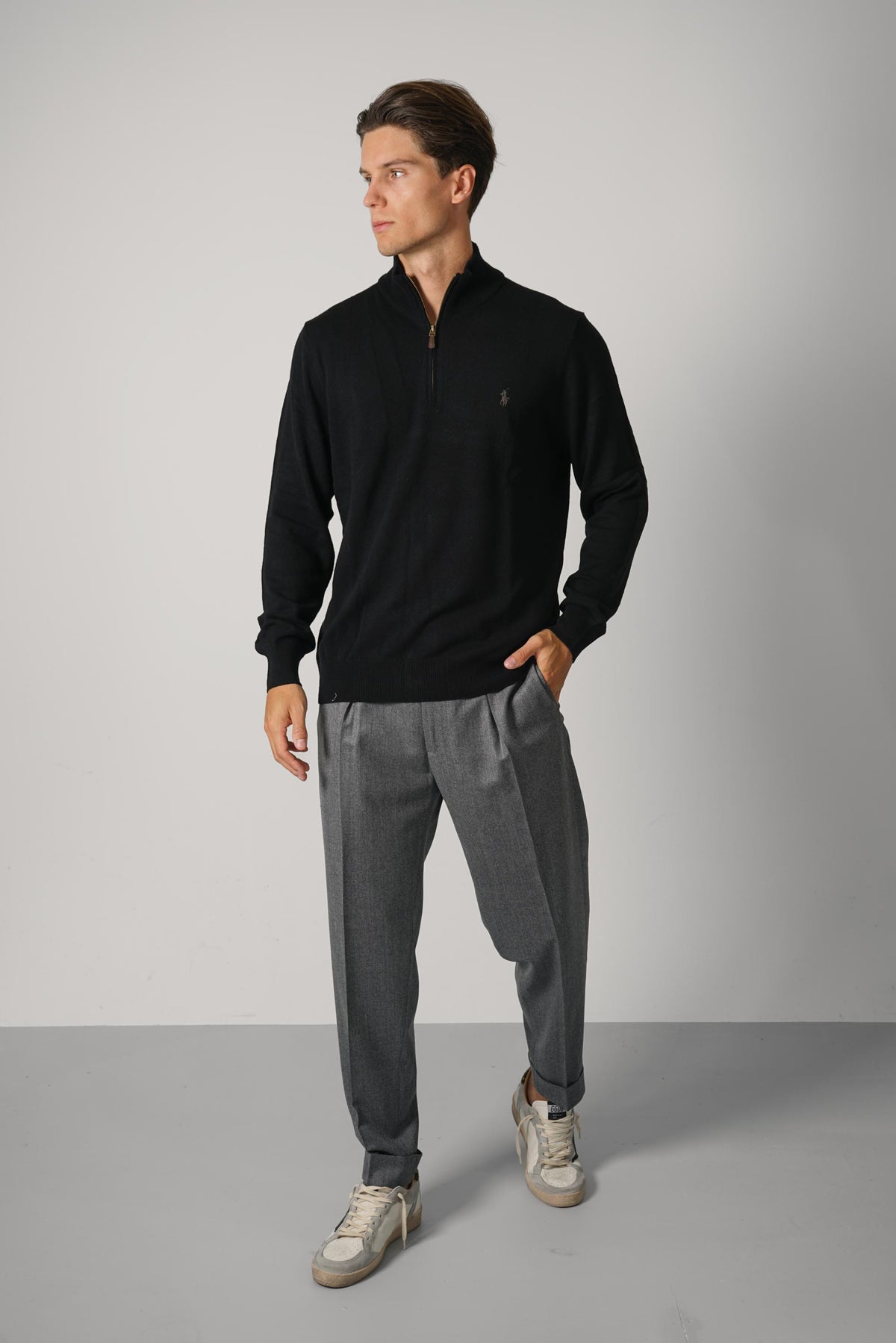 Ralph Lauren Wool Quarter-Zip Sweater – Polo Black