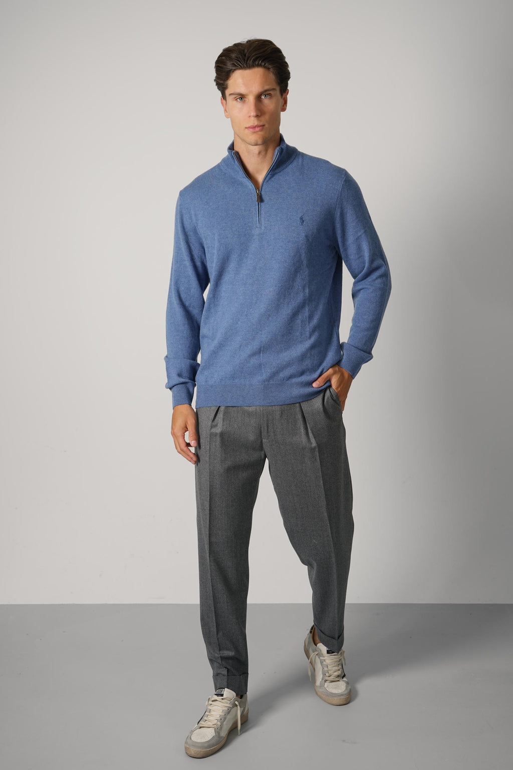 Ralph Lauren Wool Quarter-Zip Sweater – Blue Borage Heather