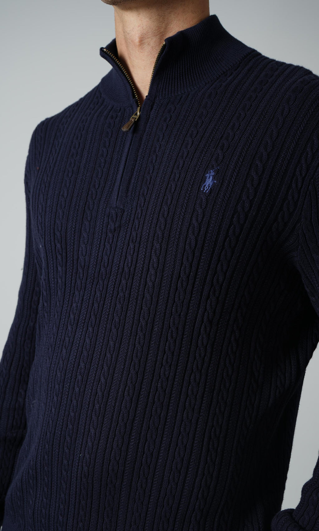 Ralph Lauren Cable-Knit Cotton Mockneck Sweater – Hunter Navy