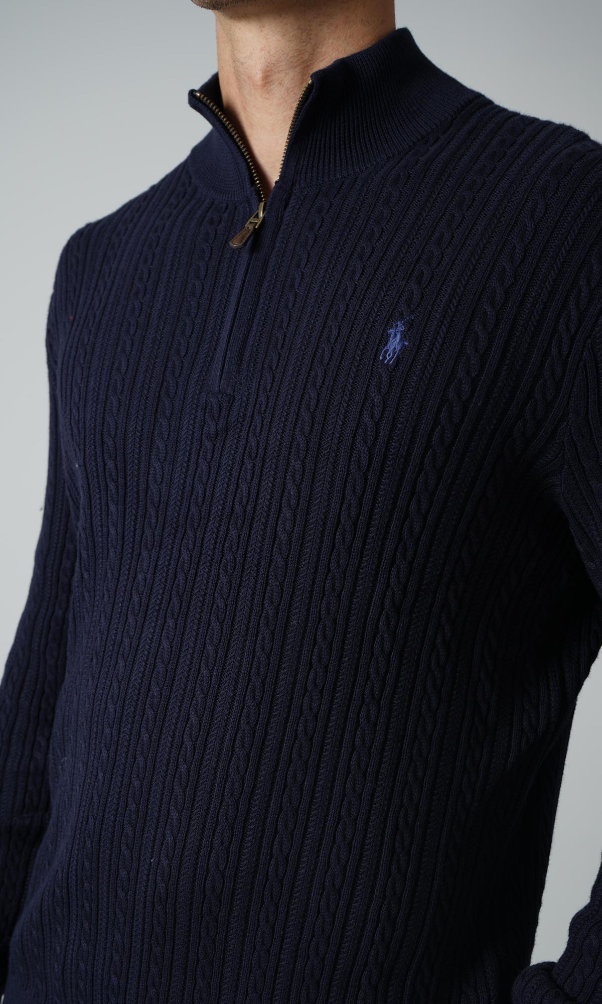 Ralph Lauren Cable-Knit Cotton Mockneck Sweater – Hunter Navy