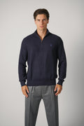 Ralph Lauren Mesh-Knit Cotton Quarter-Zip Sweater – Navy Heather