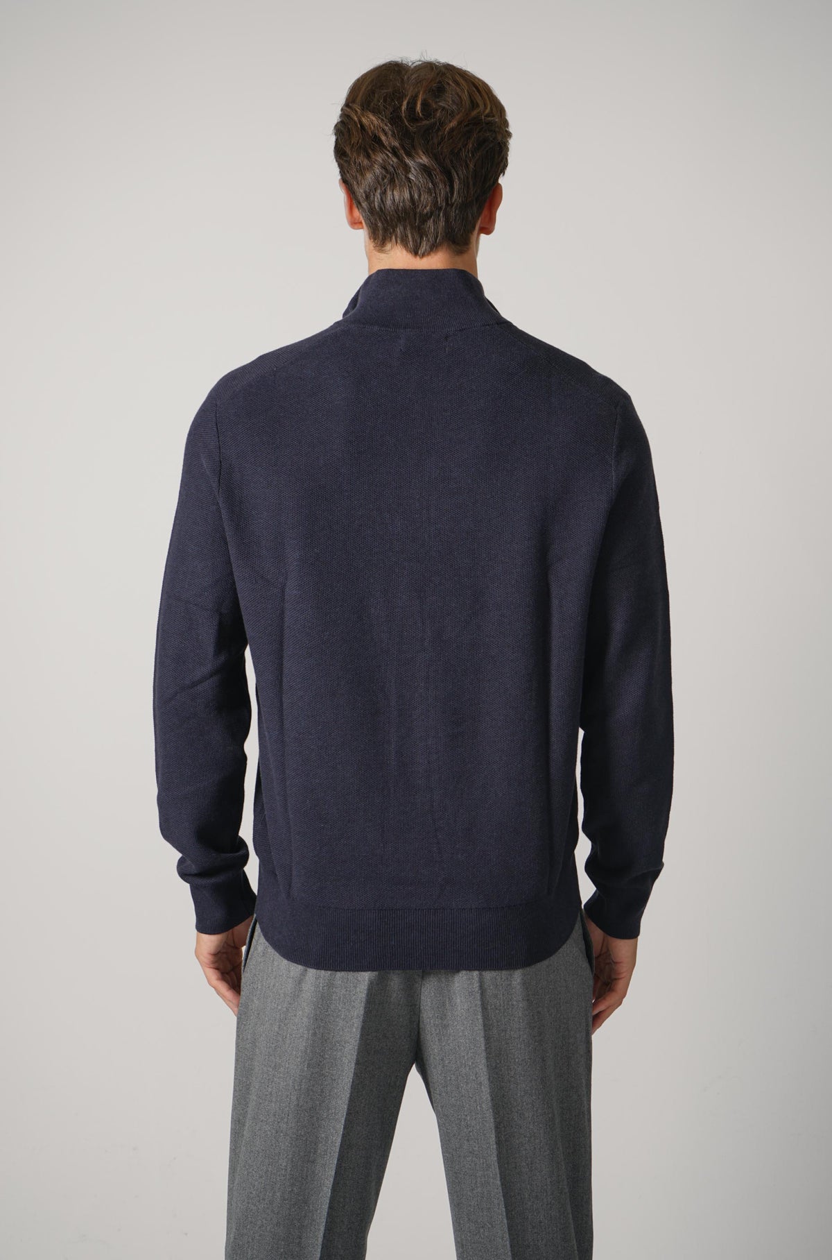 Ralph Lauren Mesh-Knit Cotton Quarter-Zip Sweater – Navy Heather