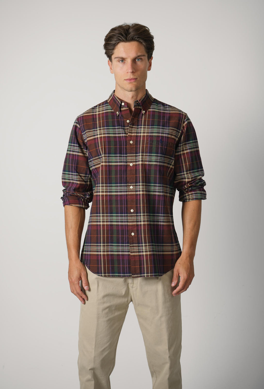 Ralph Lauren Custom Fit Plaid Oxford Shirt – Brown Green Multi