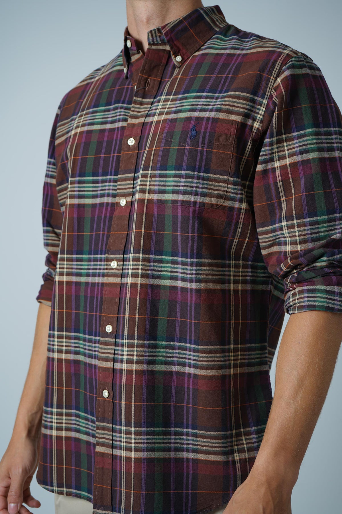 Ralph Lauren Custom Fit Plaid Oxford Shirt – Brown Green Multi
