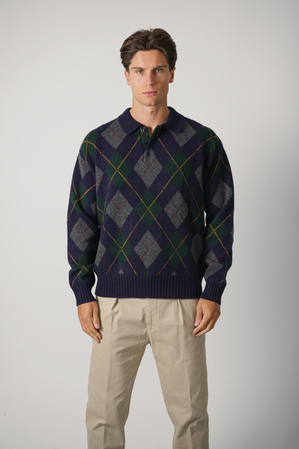 Ralph Lauren Relaxed Fit Argyle Wool-Mohair Sweater – Navy Multi