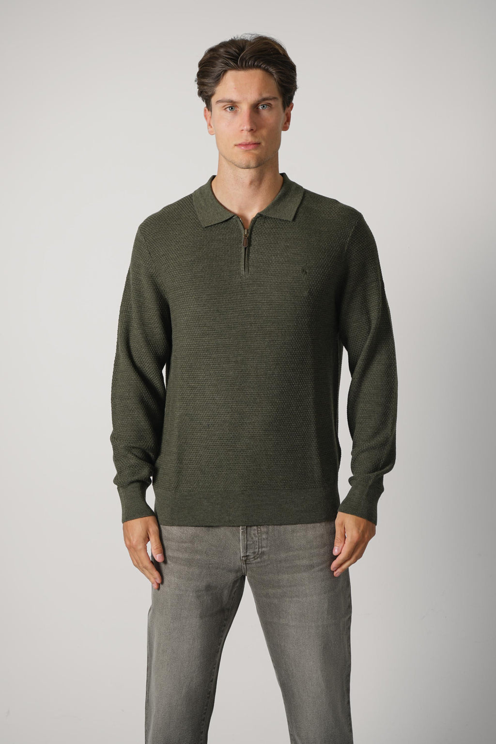 Ralph Lauren Washable Wool Polo-Collar Sweater – Cargo Olive Heather