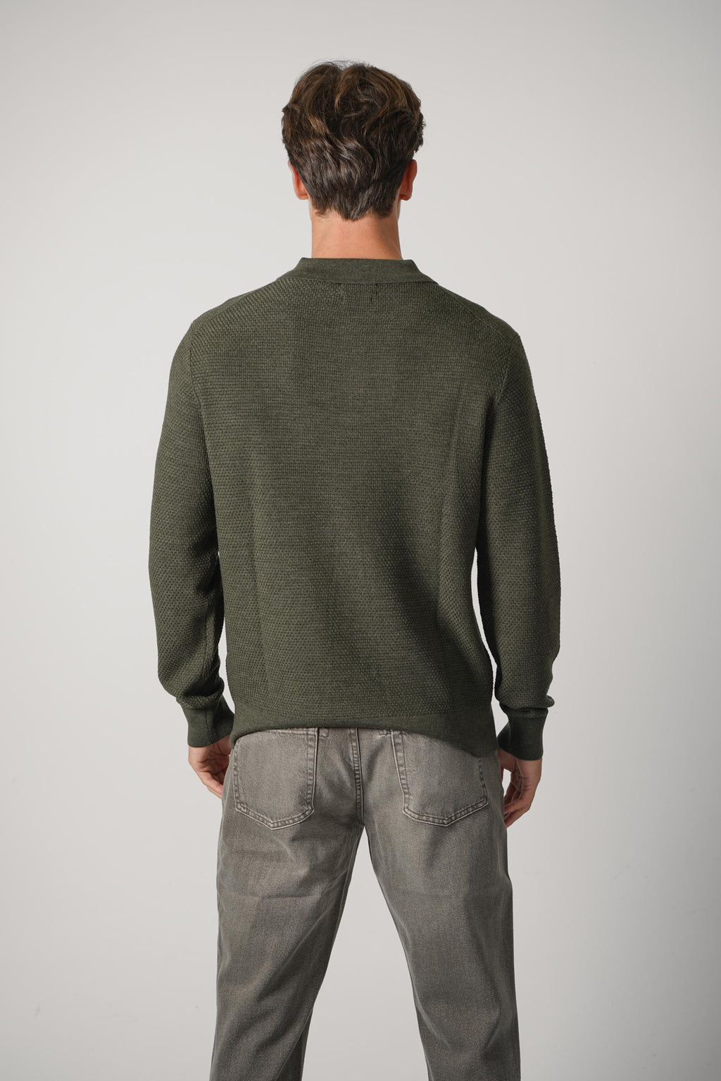 Ralph Lauren Washable Wool Polo-Collar Sweater – Cargo Olive Heather