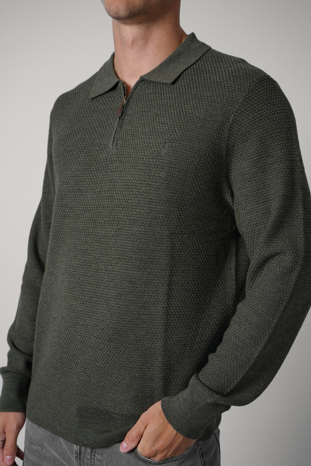 Ralph Lauren Washable Wool Polo-Collar Sweater – Cargo Olive Heather