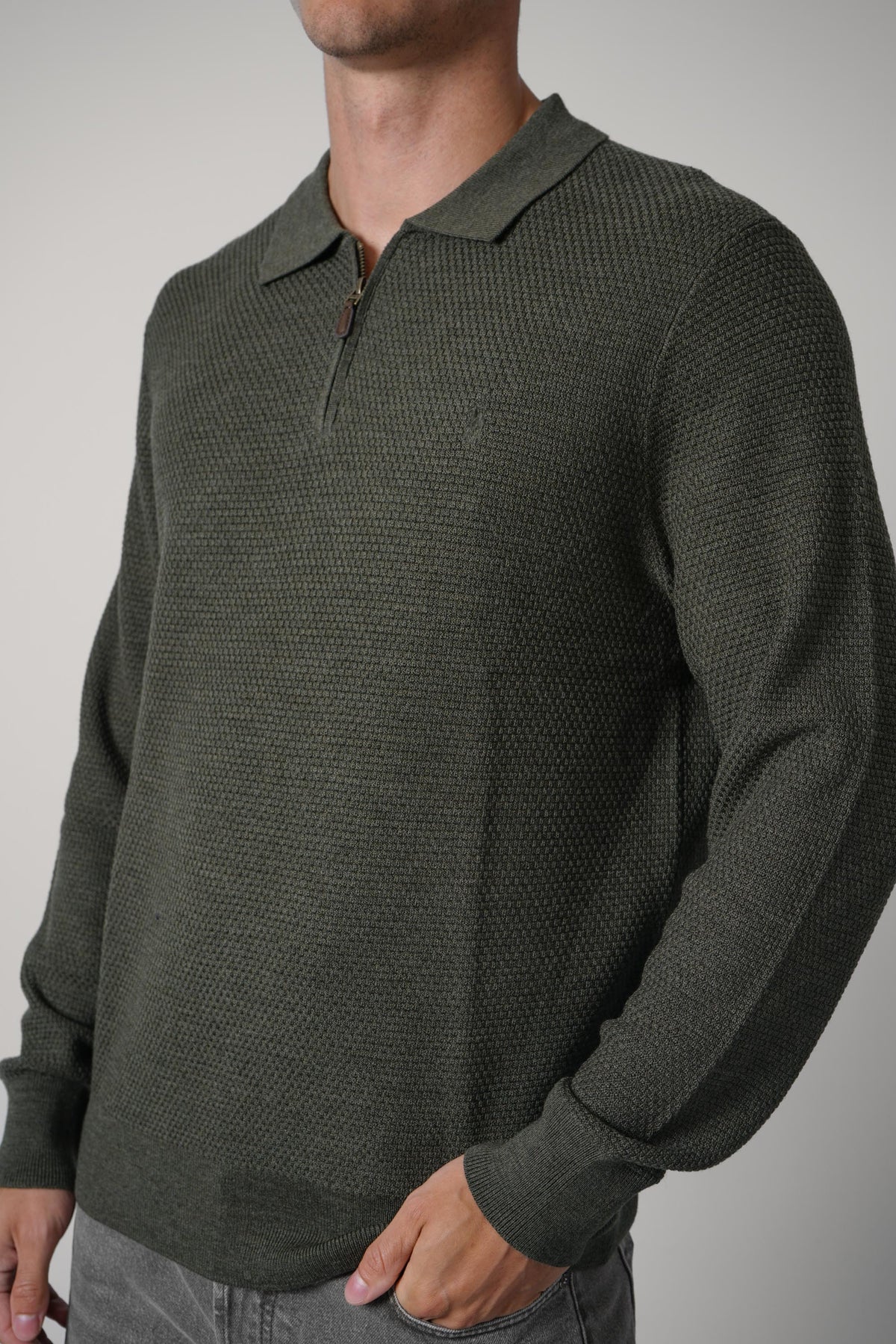 Ralph Lauren Washable Wool Polo-Collar Sweater – Cargo Olive Heather
