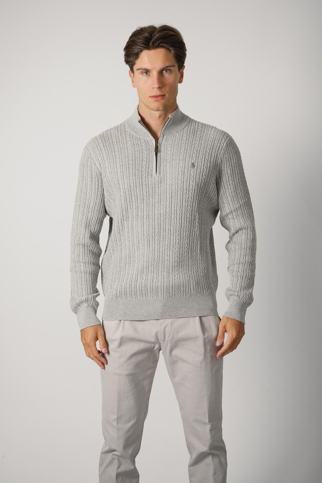 Ralph Lauren Cable-Knit Cotton Mockneck Sweater – Andover Heather