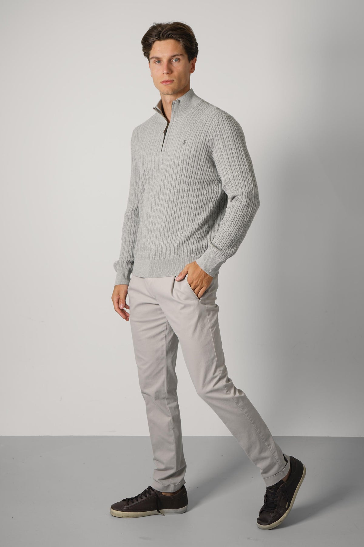 Ralph Lauren Cable-Knit Cotton Mockneck Sweater – Andover Heather