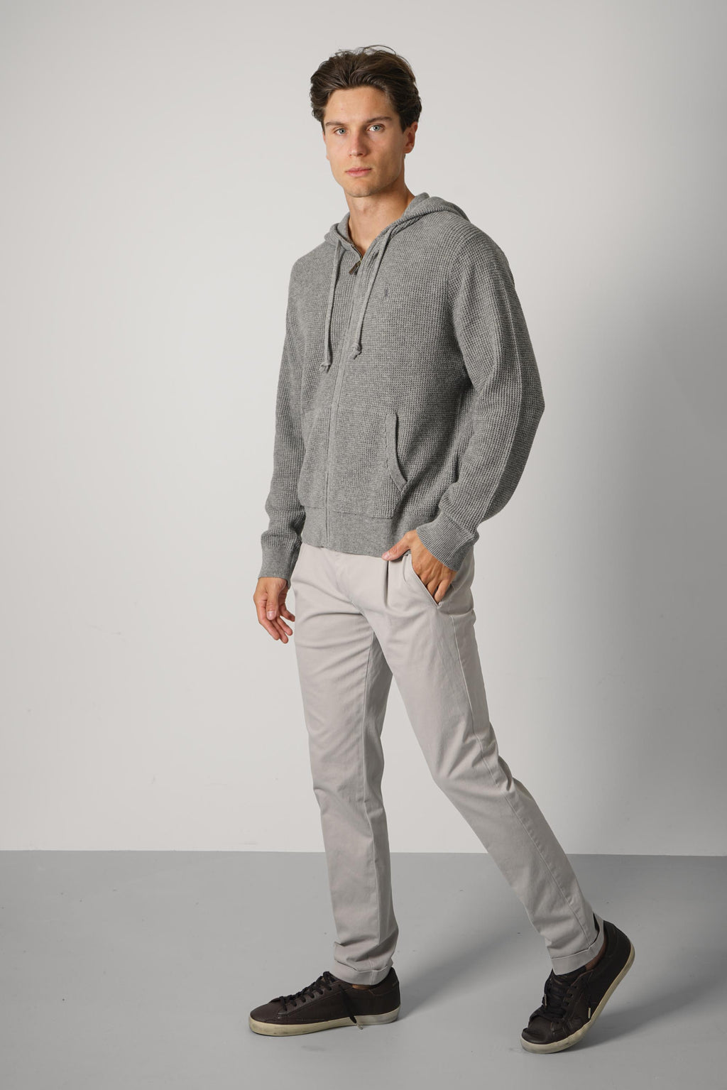 Ralph Lauren Waffle-Knit Wool-Cotton Hooded Sweater – Fawn Grey Heather