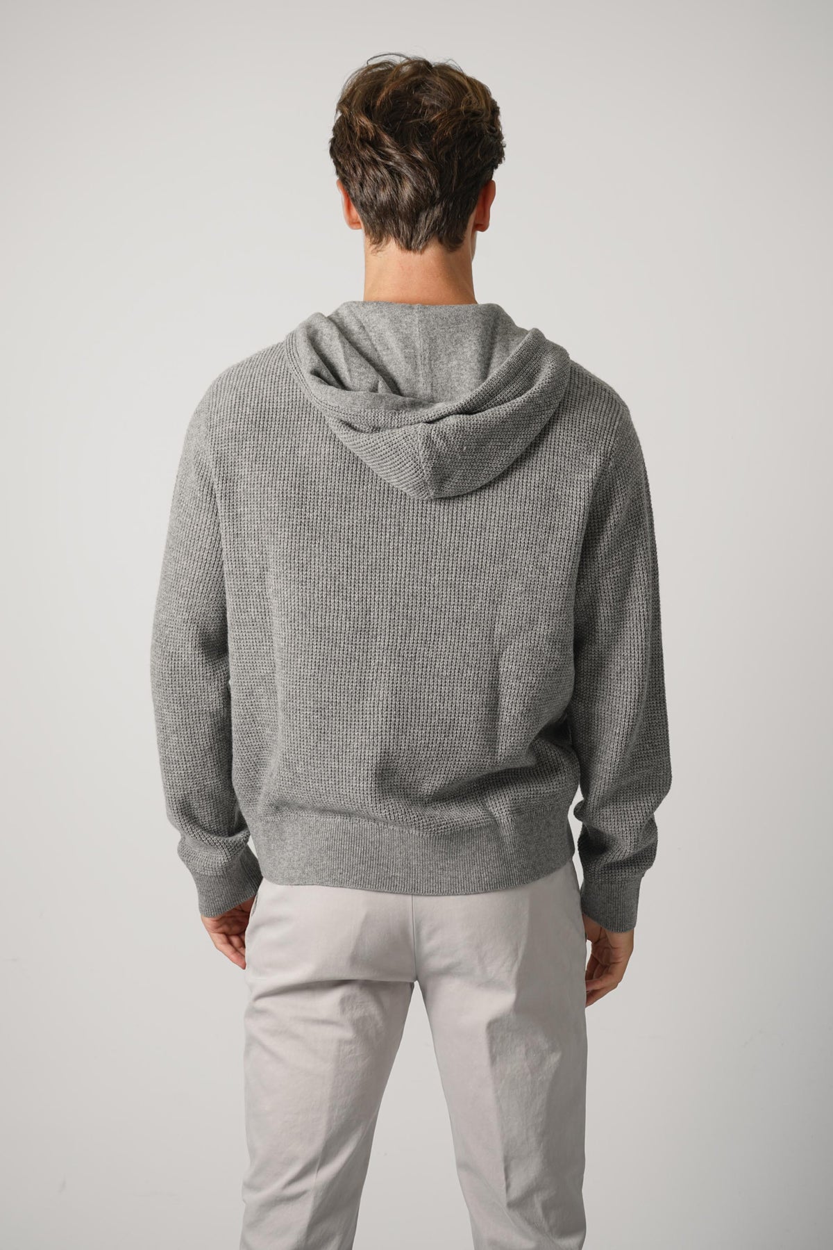 Ralph Lauren Waffle-Knit Wool-Cotton Hooded Sweater – Fawn Grey Heather