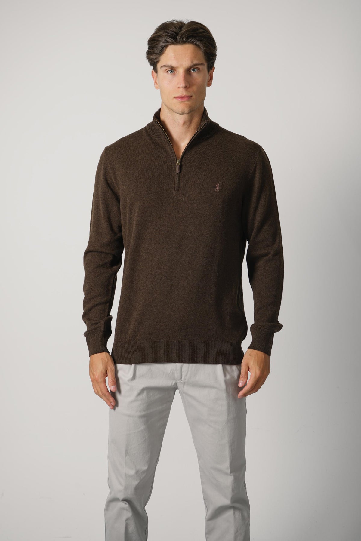 Ralph Lauren Wool Quarter-Zip Sweater – Cinnamon Brown Heather