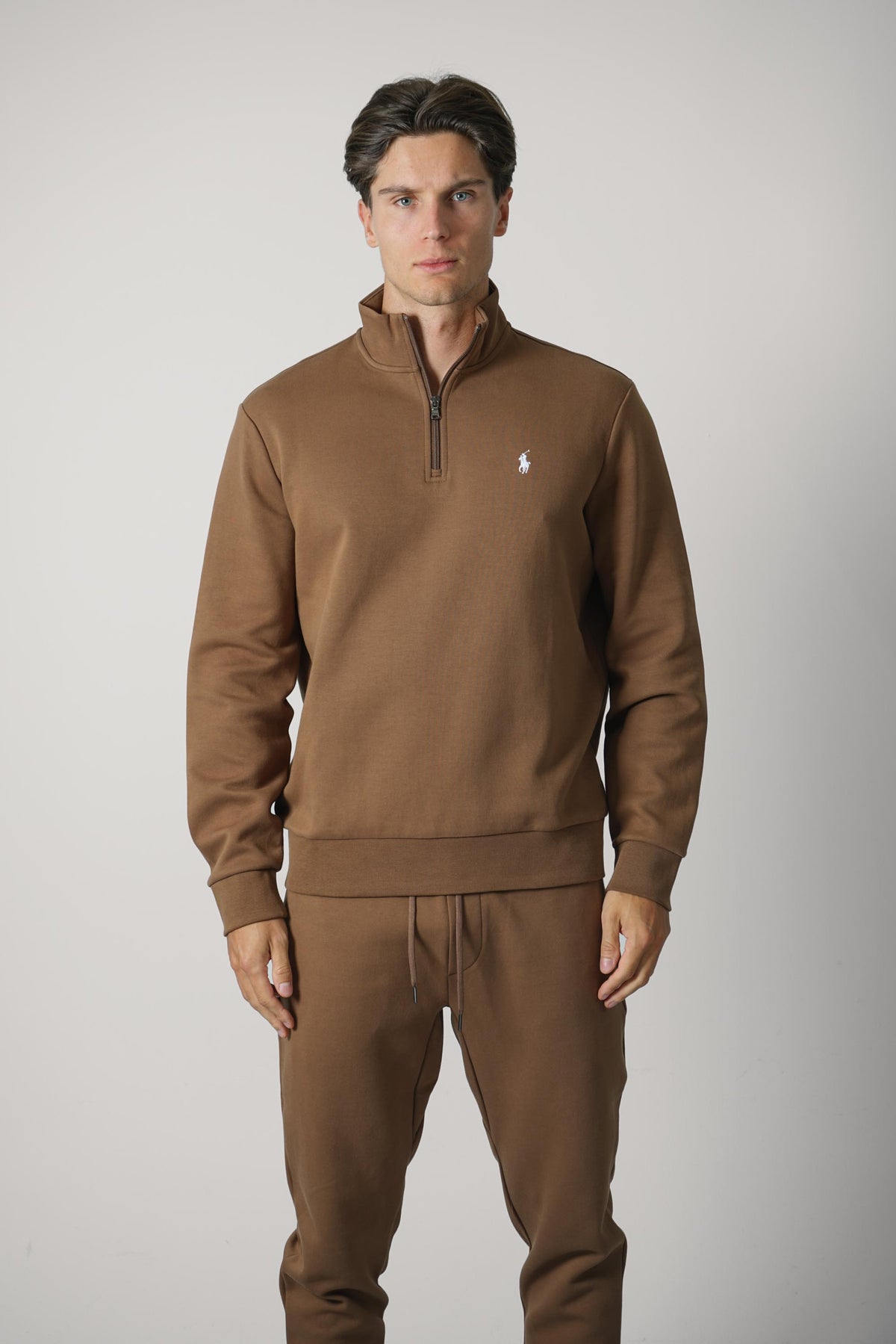 Ralph Lauren Double-Knit Quarter-Zip Pullover – Luggage Brown