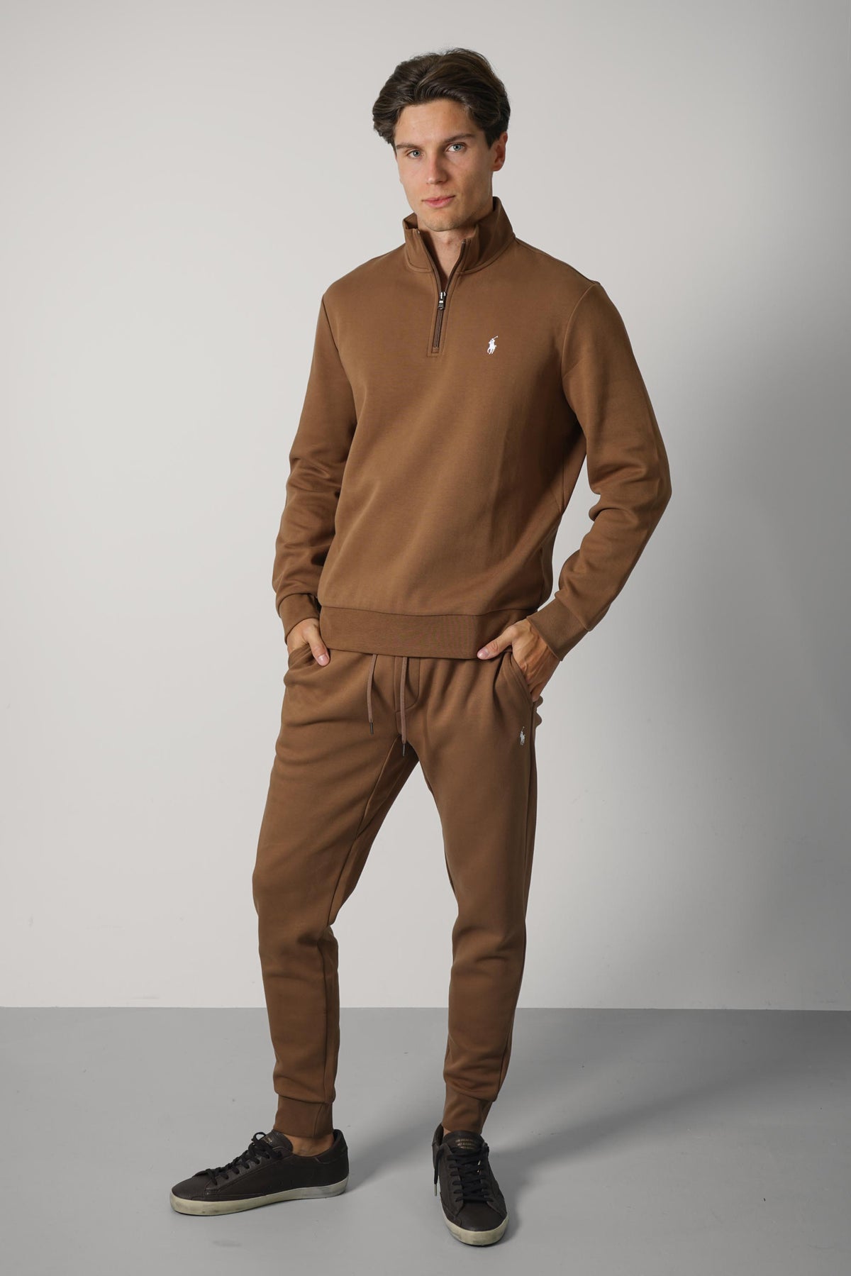 Ralph Lauren Double-Knit Quarter-Zip Pullover – Luggage Brown