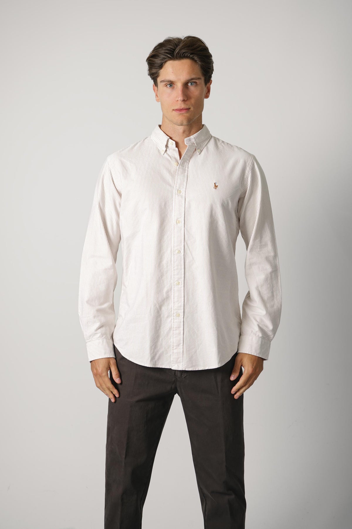Ralph Lauren Custom Fit Striped Oxford Shirt – Classic Camel White