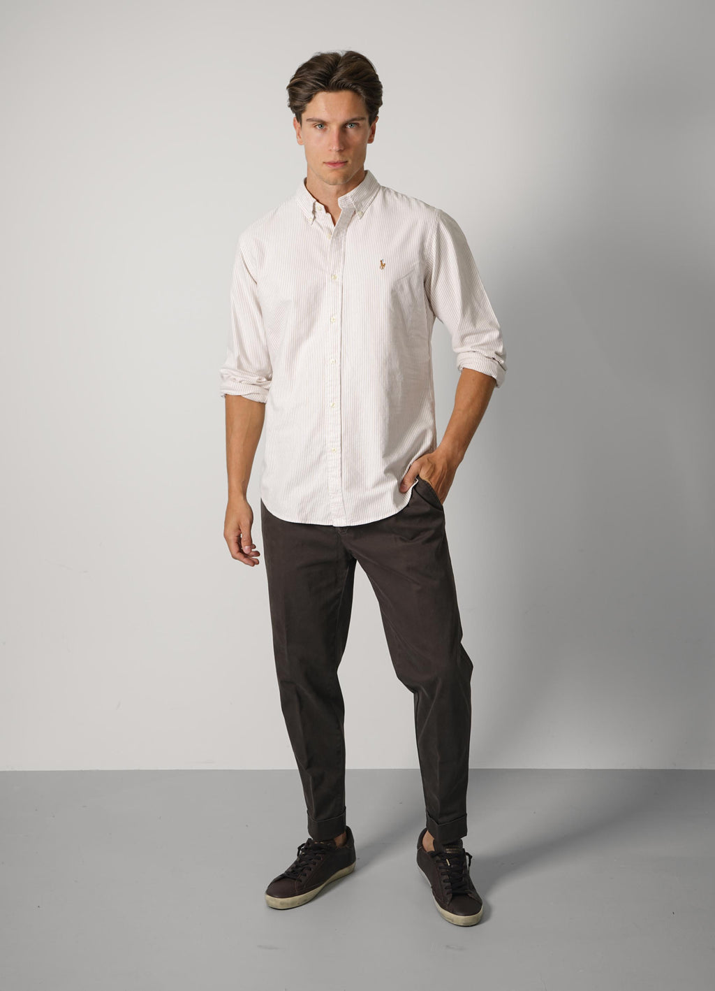 Ralph Lauren Custom Fit Striped Oxford Shirt – Classic Camel White