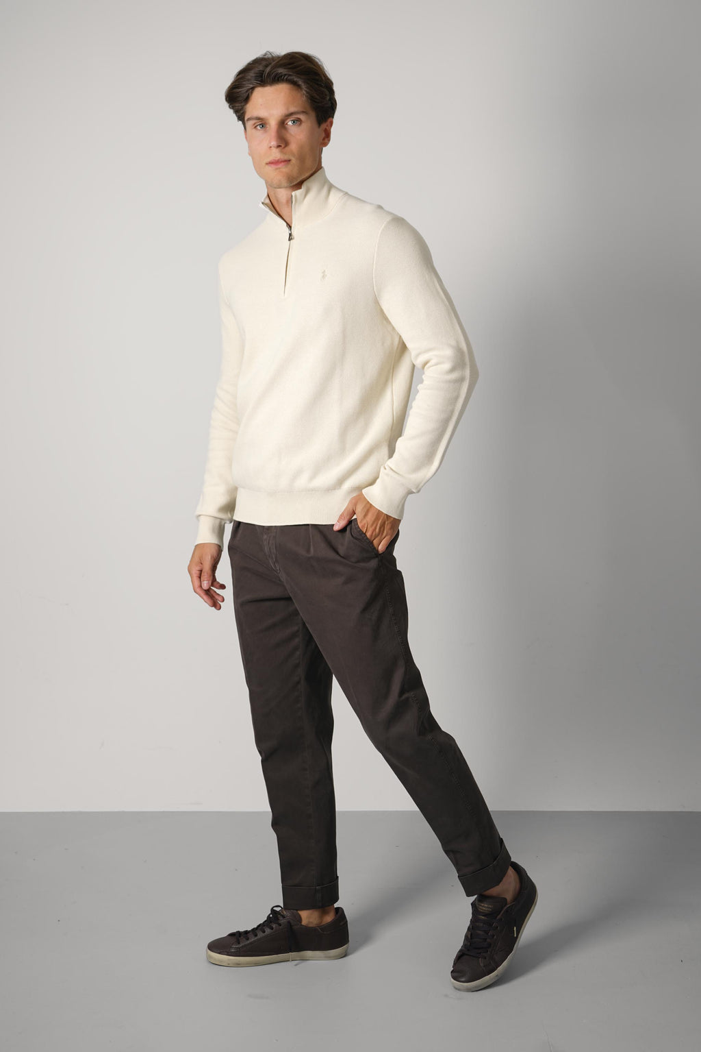 Ralph Lauren Mesh-Knit Cotton Quarter-Zip Sweater – Andover Cream