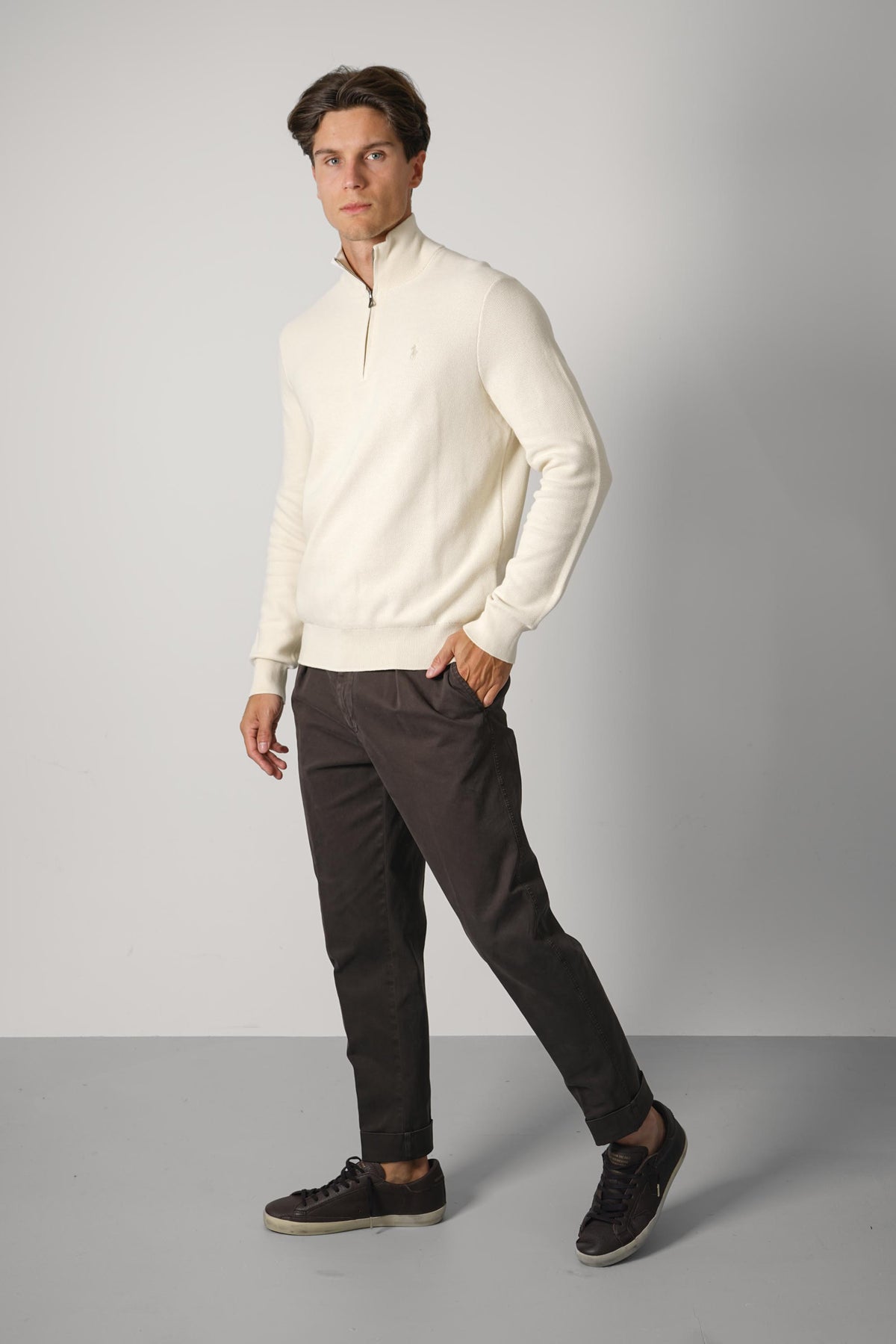 Ralph Lauren Washable Wool Polo-Collar Sweater – Trifle Cream Heather