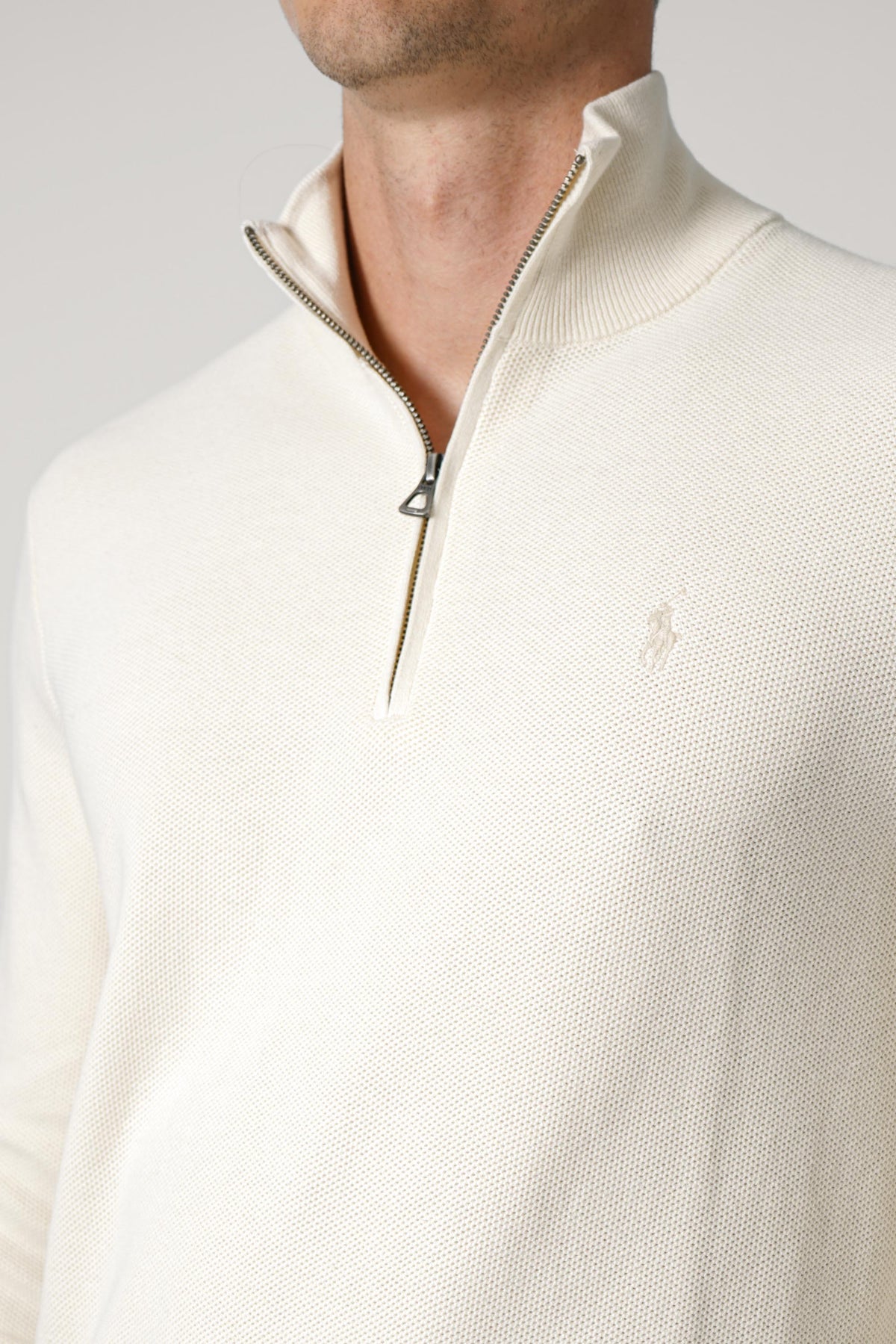 Ralph Lauren Mesh-Knit Cotton Quarter-Zip Sweater – Andover Cream