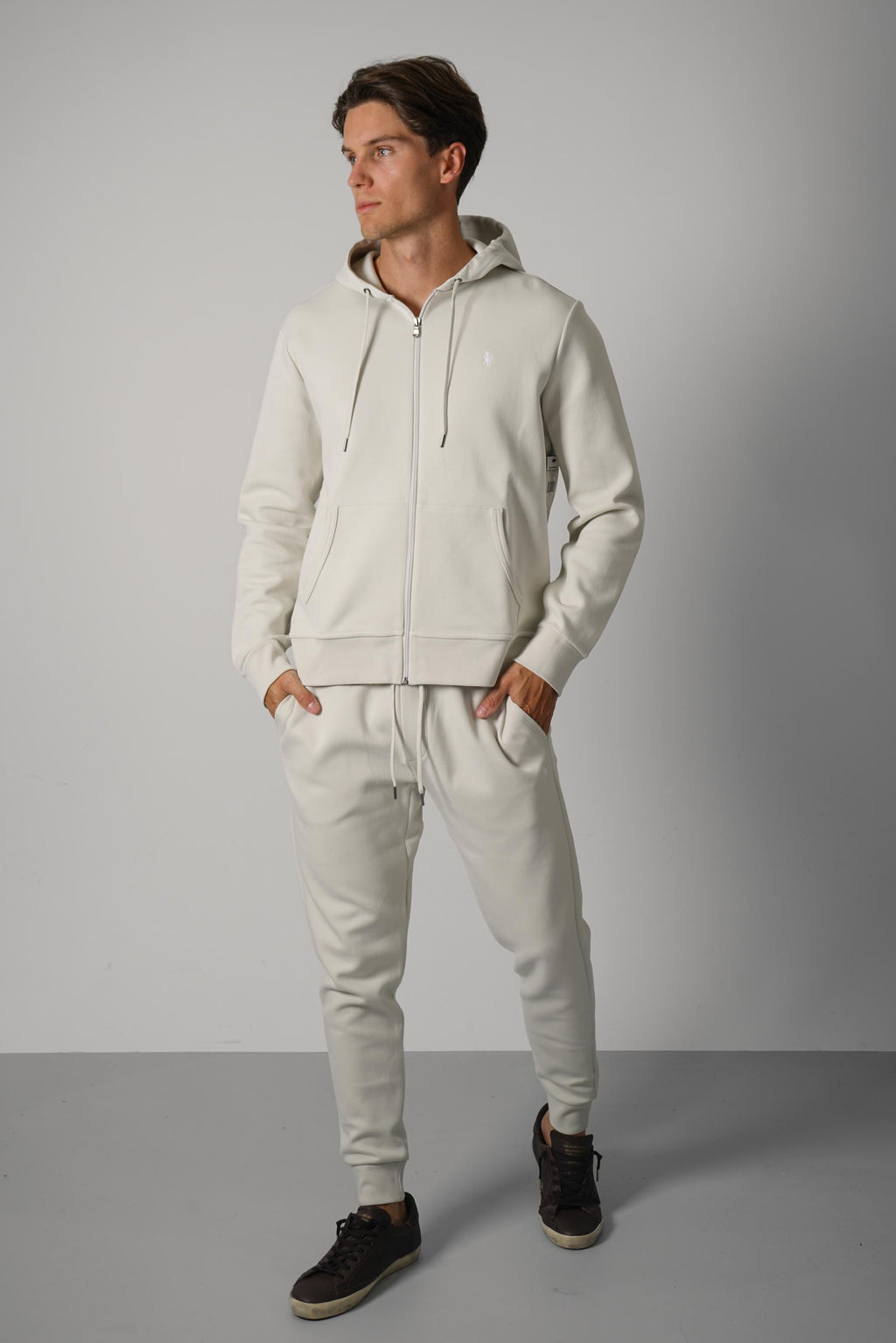 Ralph Lauren Double-Knit Full-Zip Hoodie – Stone Pebble