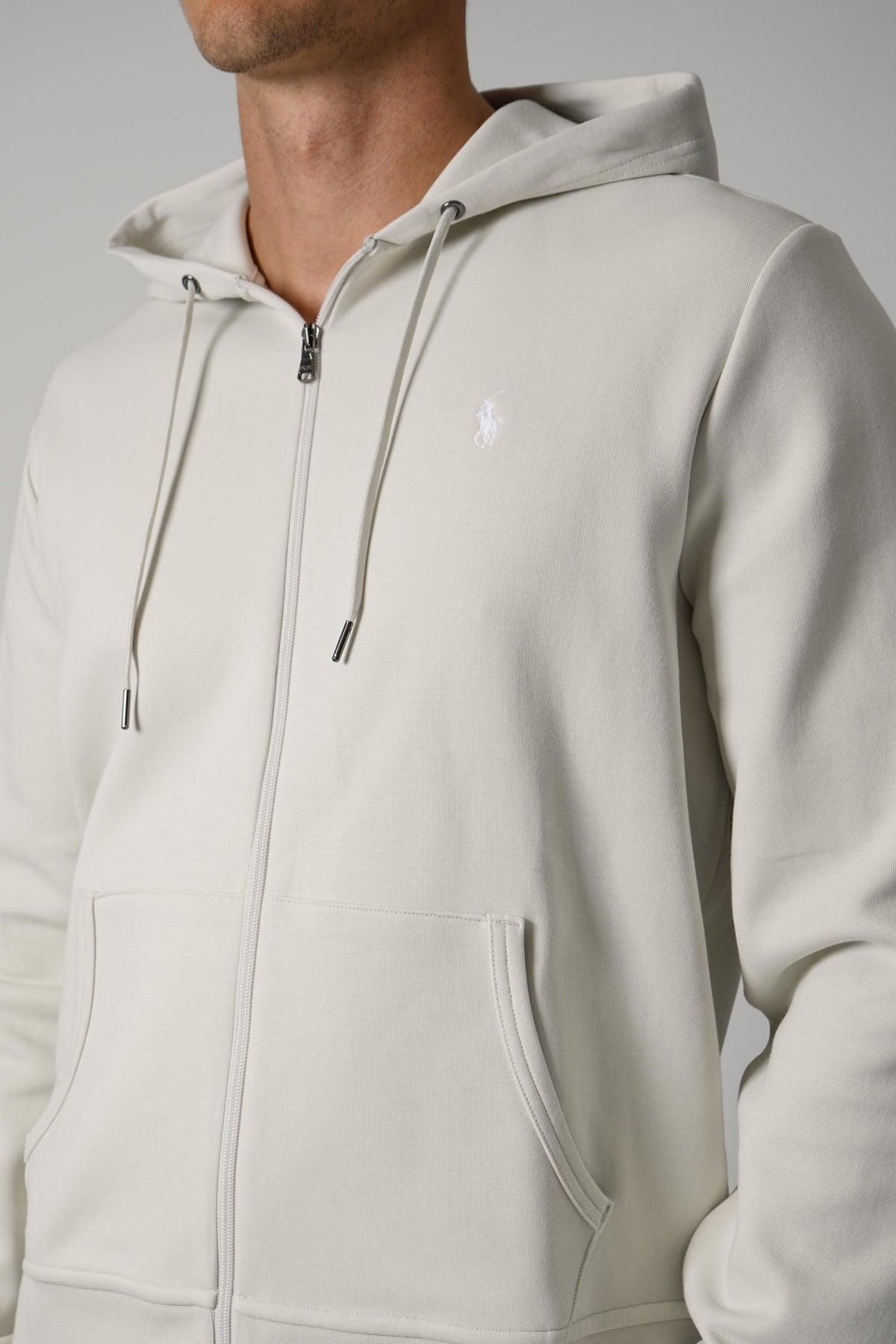 Ralph Lauren Double-Knit Full-Zip Hoodie – Stone Pebble