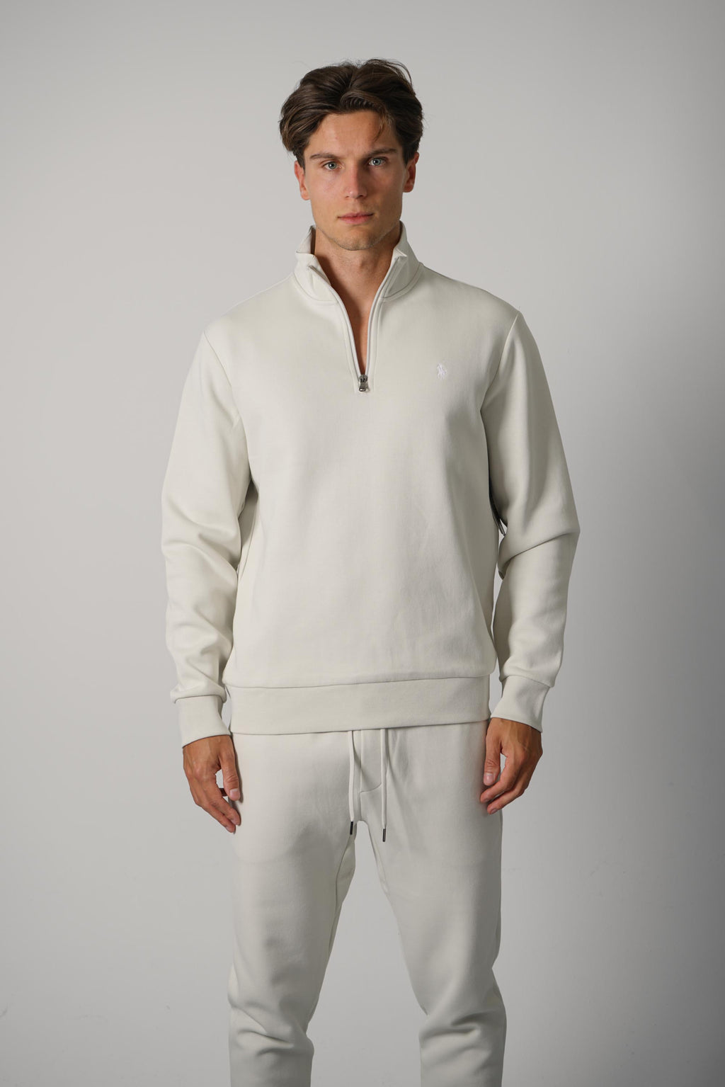 Ralph Lauren Double-Knit Quarter-Zip Pullover – Stone Pebble